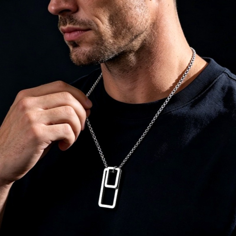 Stylish Double Geometric Pendant Chain Necklace, Unisex